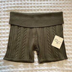 Orange Kiss Olive Green Cable Knit Pull-On Shorts